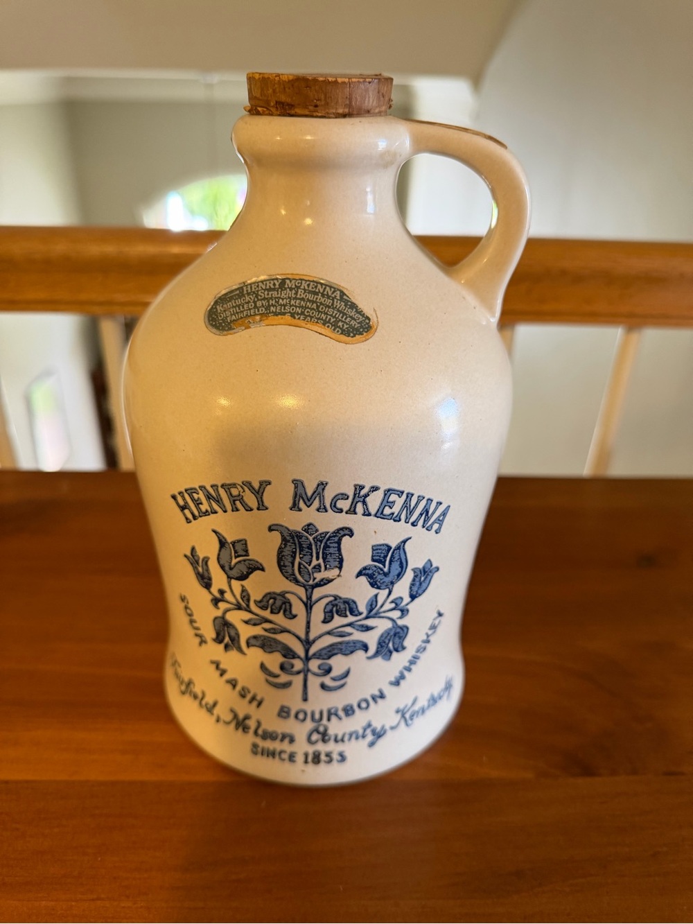 Ceramic Whiskey Jug - Cream with Blue Design
